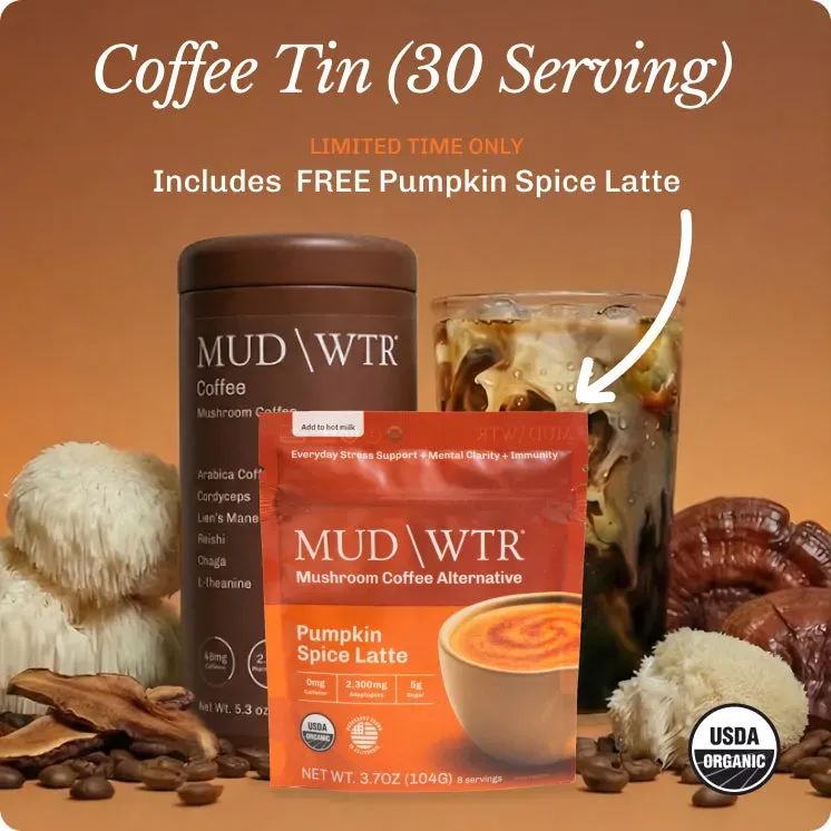 MUD\WTR Coffee Tin + PSL kahvijuoma purkki